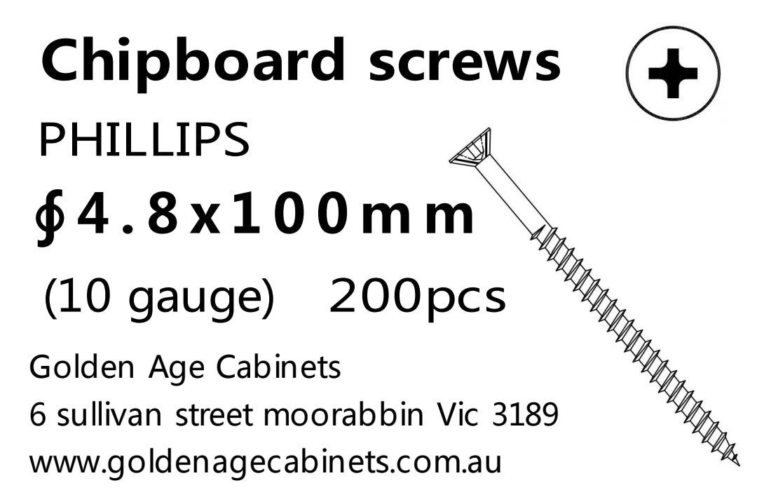 Phillips Chipboard Screws 4.8 x 100mm 200pcs